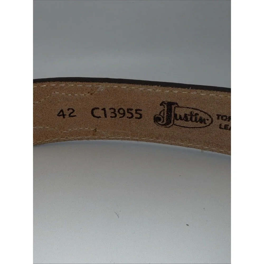 Justin Lone Star Western Leather Belt Mens Size 42 Brown C10098 Basketweave Exc